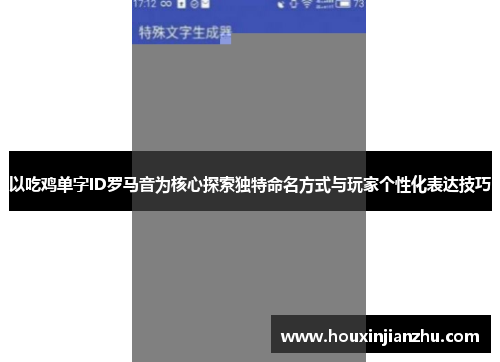 以吃鸡单字ID罗马音为核心探索独特命名方式与玩家个性化表达技巧